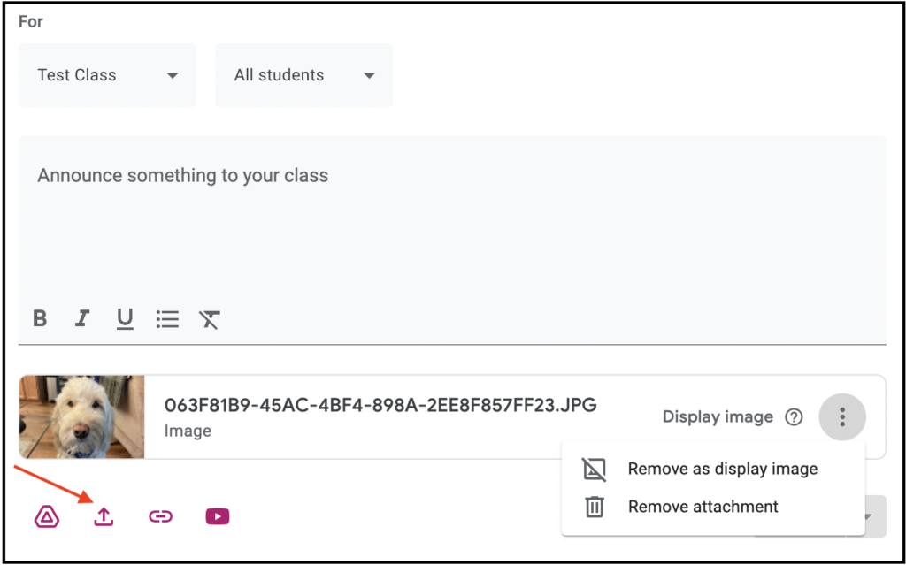 Display images in Google Classroom Stream 