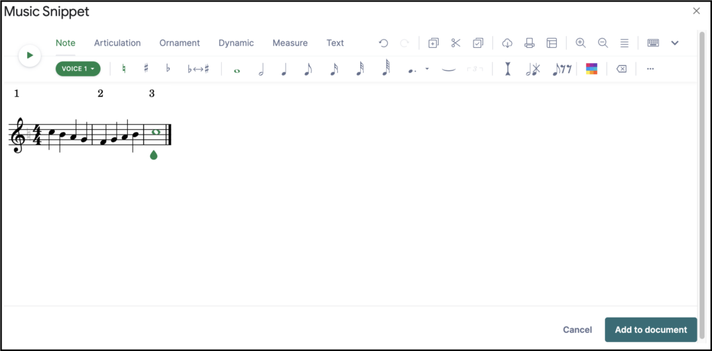 View of the Music Snippet editor 