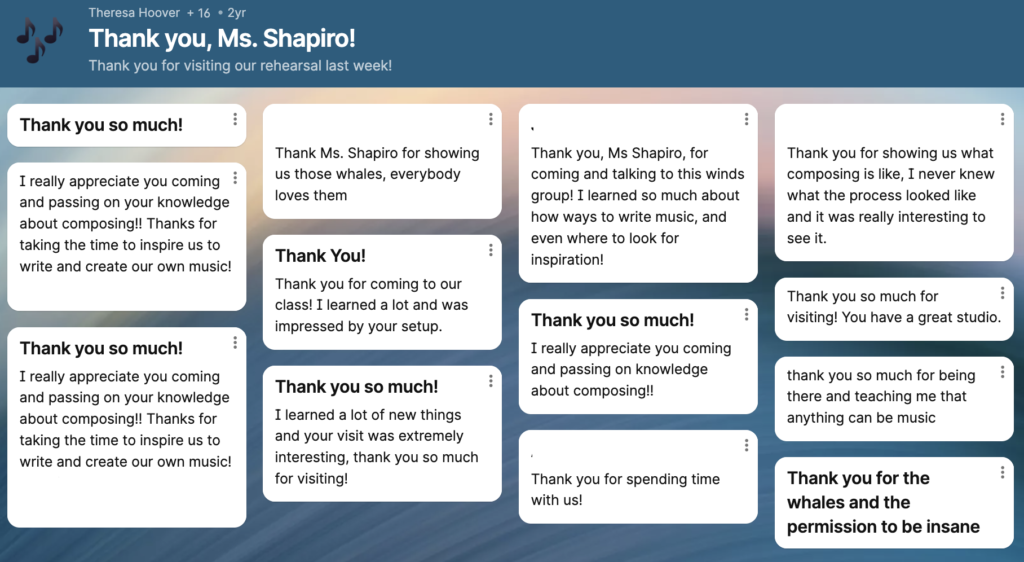 Thank you note on Padlet
